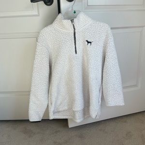 vs pink white sherpa quarterzip